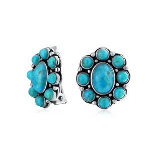 Southwestern Lapis Turquoise Cabochon Clip-On Earrings for Non-Pierced Ears Silver