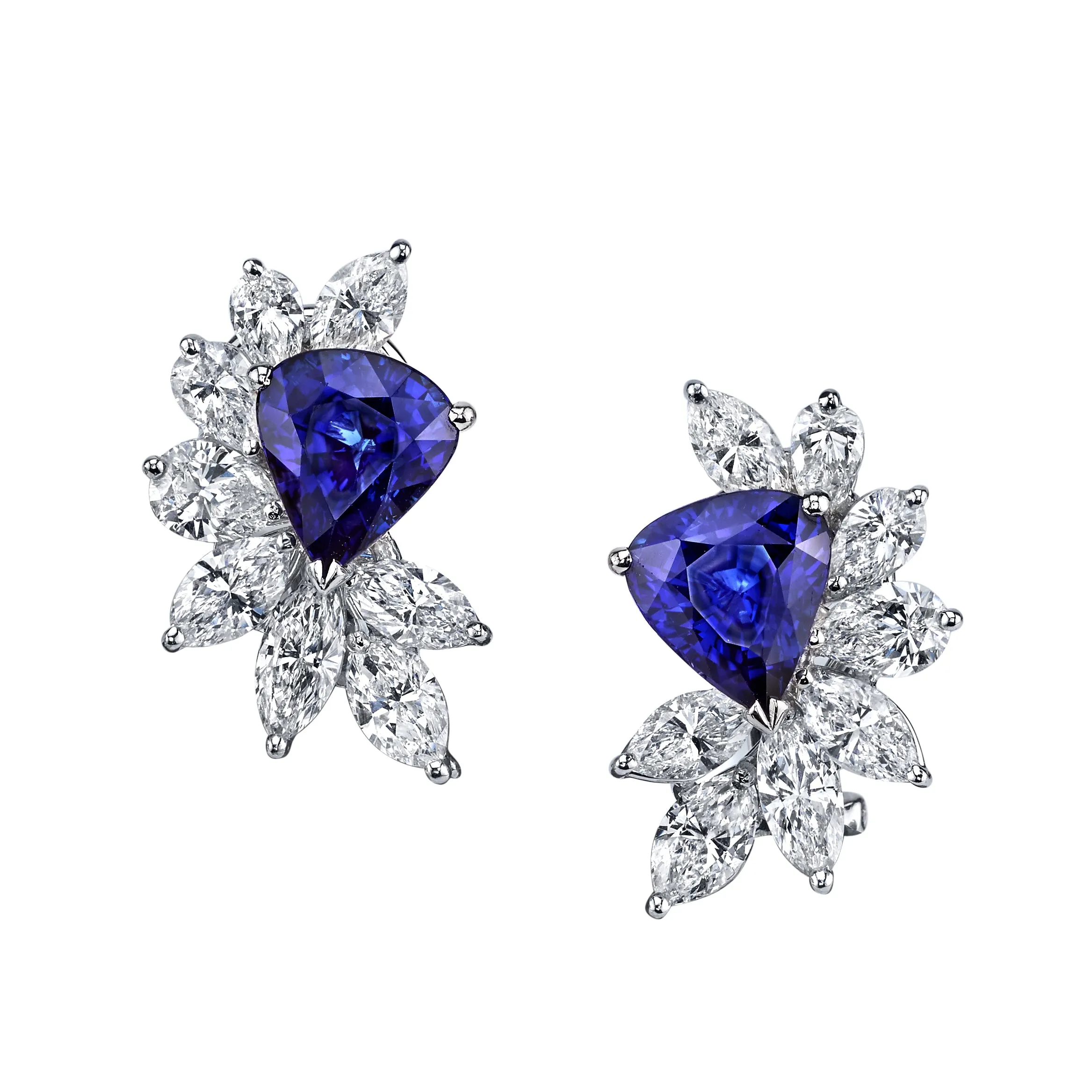 Spectacular Blue Sapphire Diamond Cluster Earrings