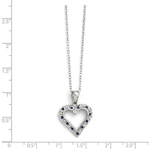 Sterling Silver Diamond & Blue Sapphire Heart Necklace