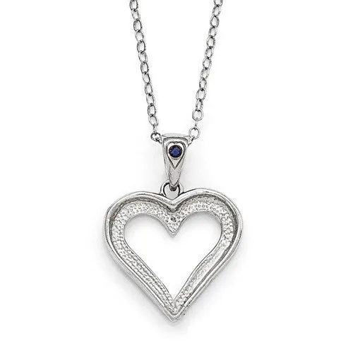 Sterling Silver Diamond & Blue Sapphire Heart Necklace