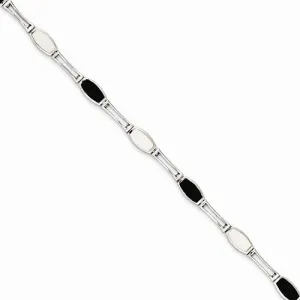 Sterling Silver Syn Onyx & Mother Of Pearl Bracelet