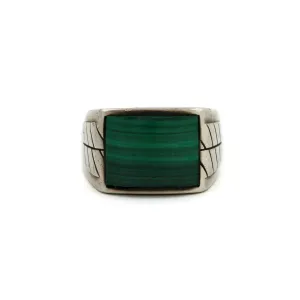 Sterling Silver x 1970's Square-Cut Malachite Signet