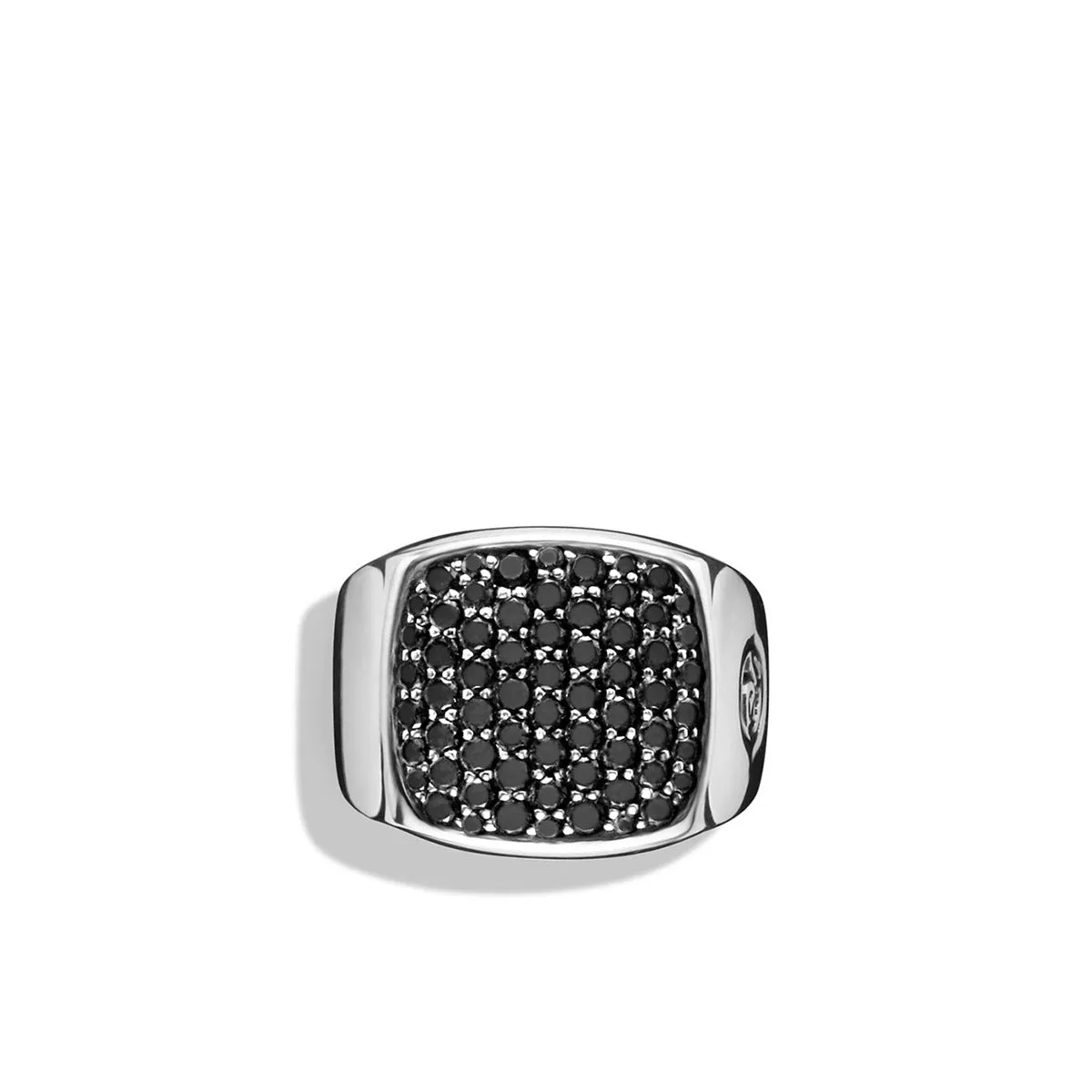 Streamline Signet Ring in Sterling Silver with Pave Black Diamonds