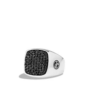 Streamline Signet Ring in Sterling Silver with Pave Black Diamonds