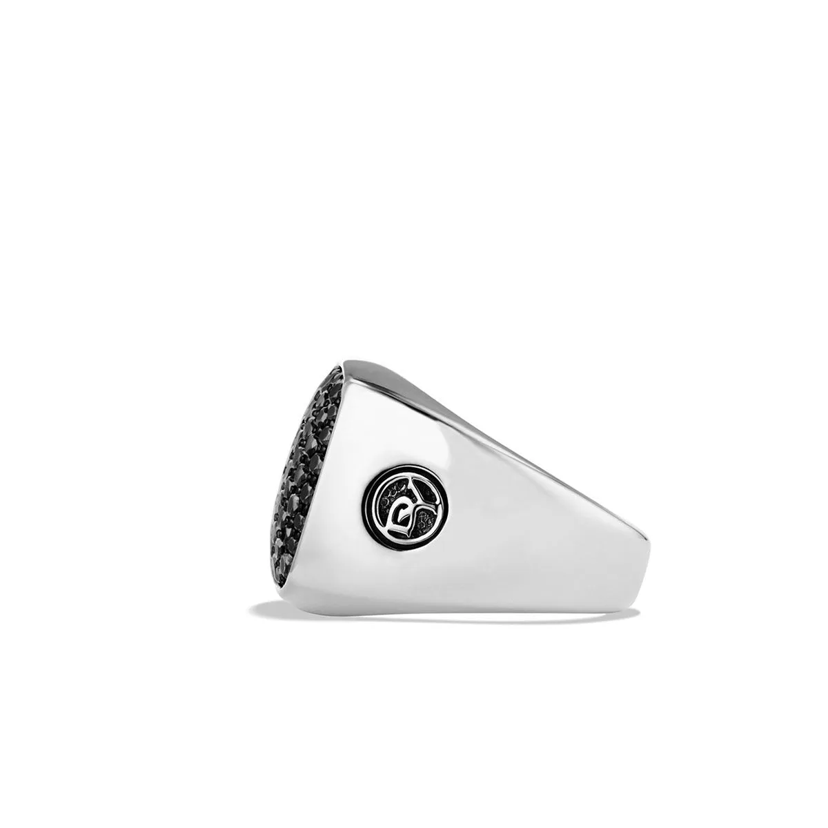 Streamline Signet Ring in Sterling Silver with Pave Black Diamonds