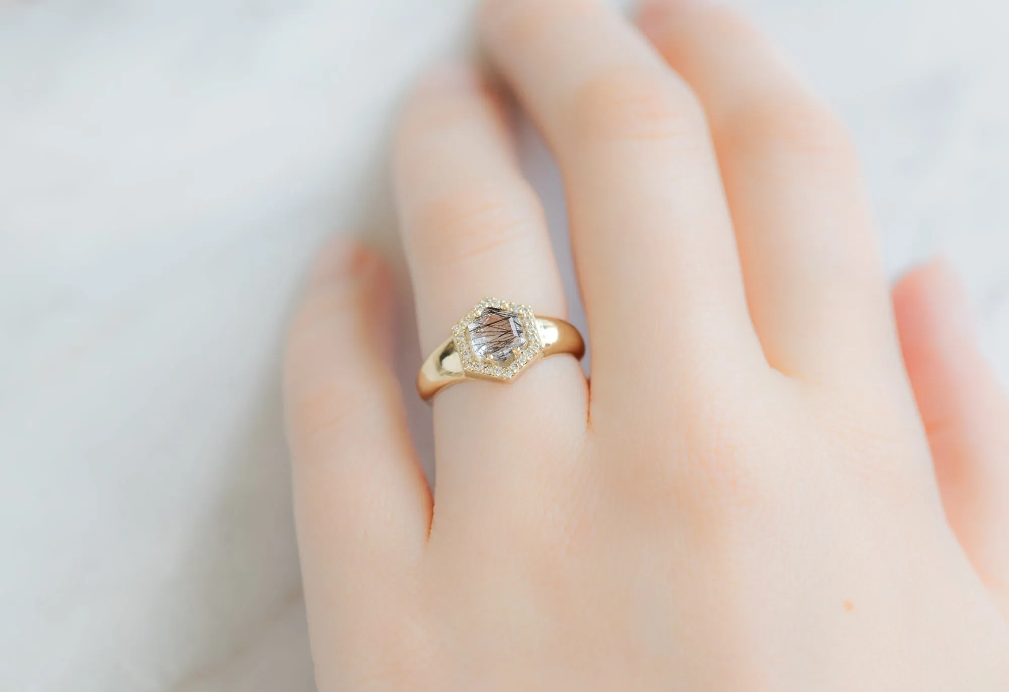 The Signet Ring with a .70ct Tourmaline in Quartz Hexagon