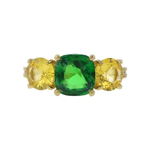 Tsavorite, Yellow Sapphire and Diamond 3-Stone Ring