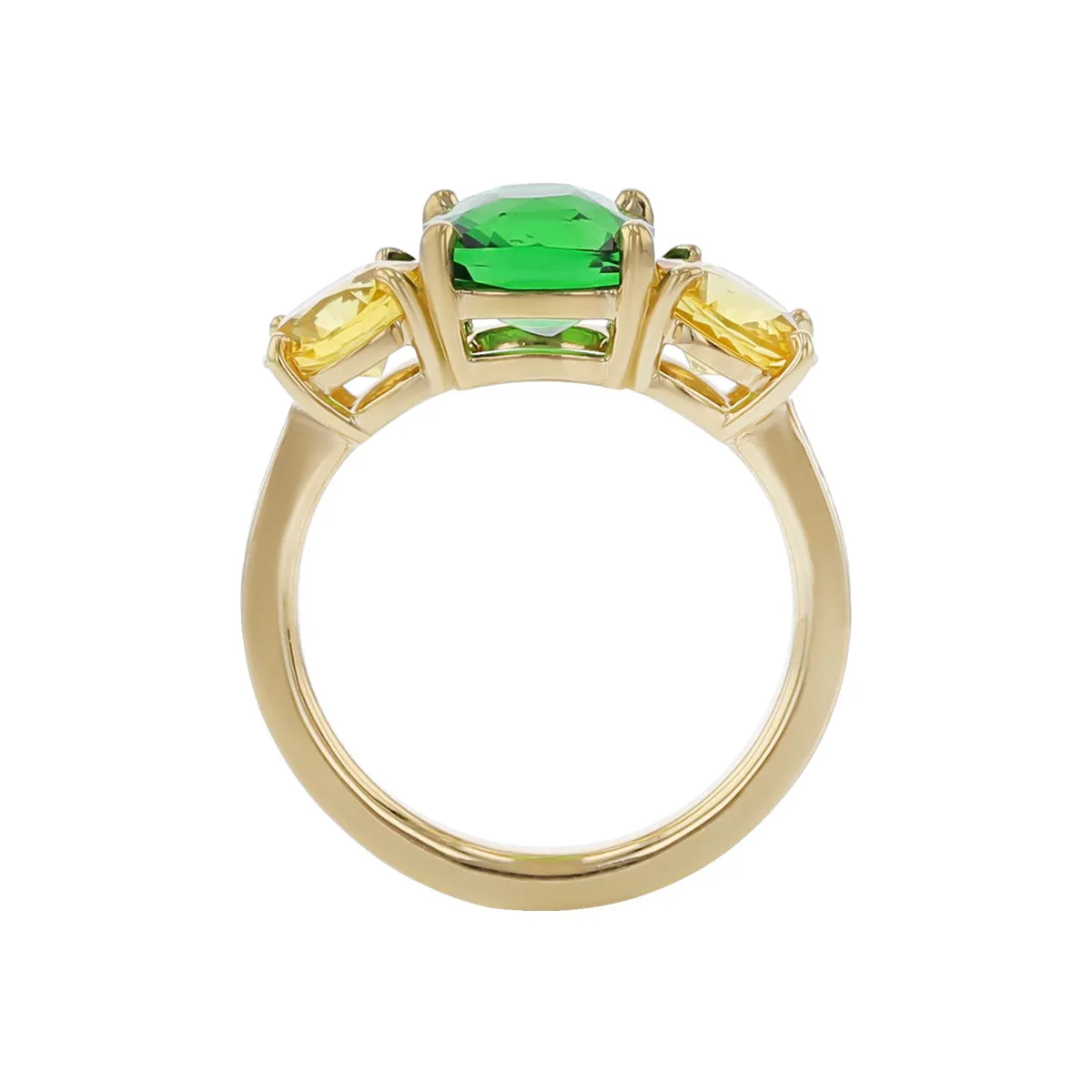 Tsavorite, Yellow Sapphire and Diamond 3-Stone Ring