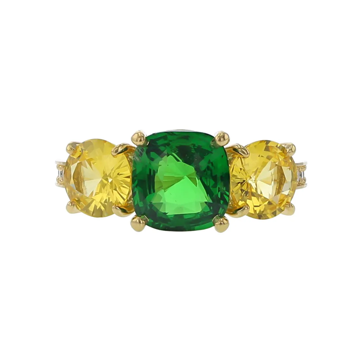 Tsavorite, Yellow Sapphire and Diamond 3-Stone Ring