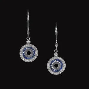 VINTAGE STYLE SAPPHIRE DIAMOND SEMI MOUNT EARRINGS 4mm ROUND SETTING DANGLE DROP