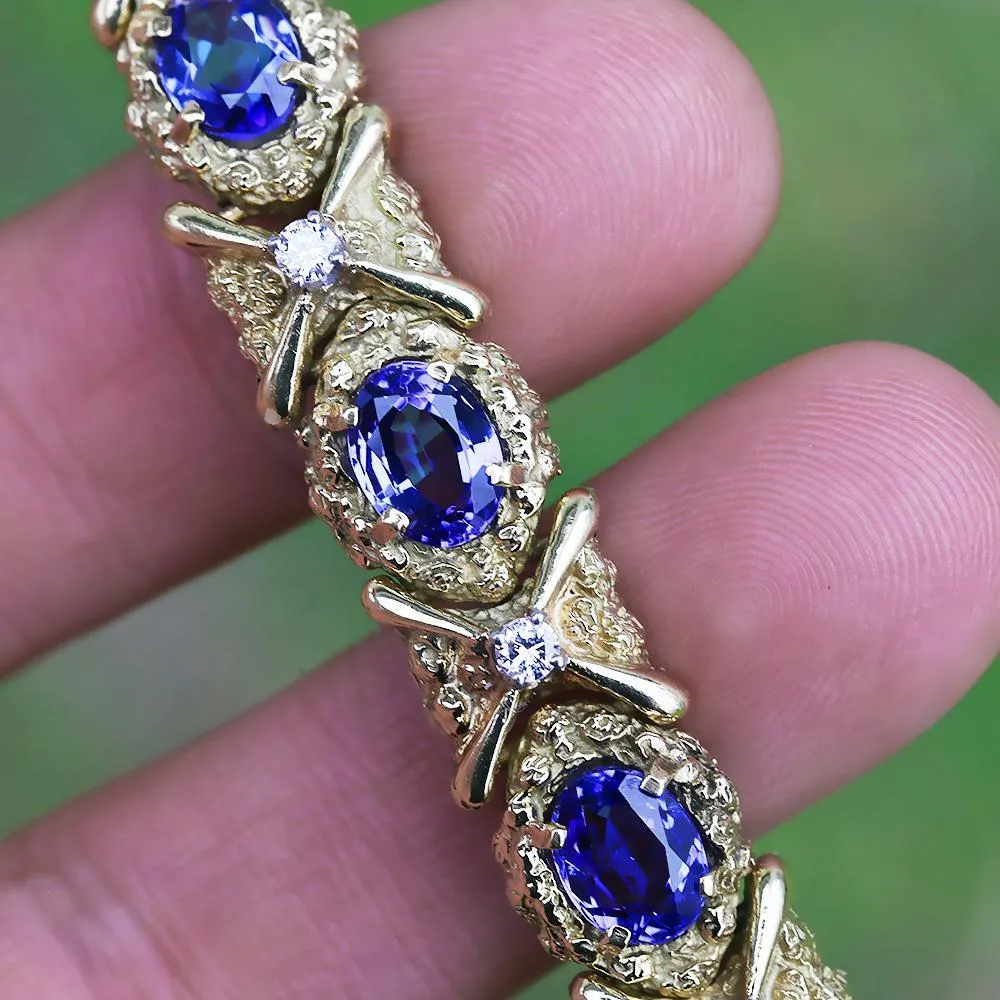 Vintage Tanzanite Bracelet with Diamonds 18K Yellow Gold 12.15ctw