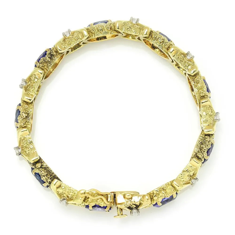 Vintage Tanzanite Bracelet with Diamonds 18K Yellow Gold 12.15ctw