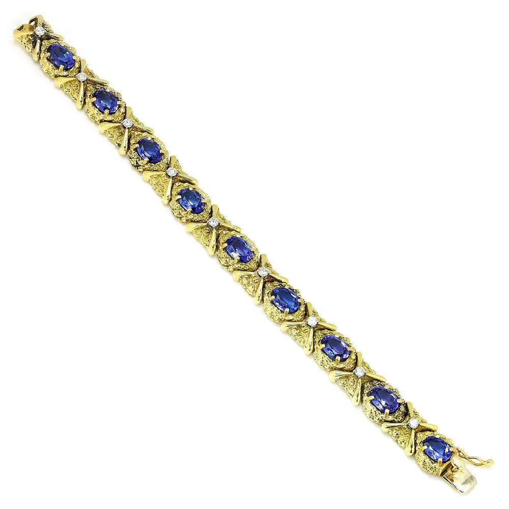 Vintage Tanzanite Bracelet with Diamonds 18K Yellow Gold 12.15ctw