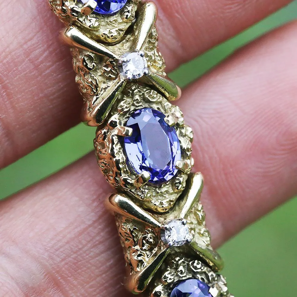 Vintage Tanzanite Bracelet with Diamonds 18K Yellow Gold 12.15ctw