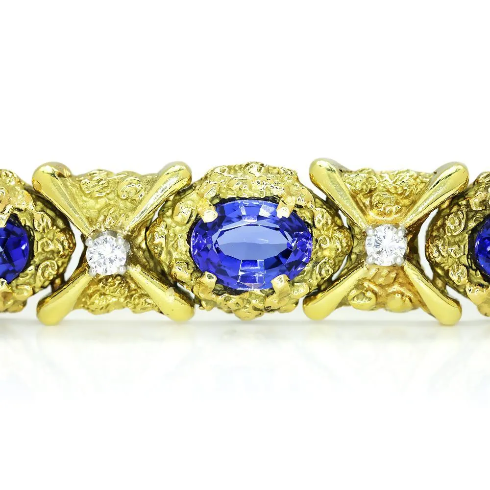 Vintage Tanzanite Bracelet with Diamonds 18K Yellow Gold 12.15ctw