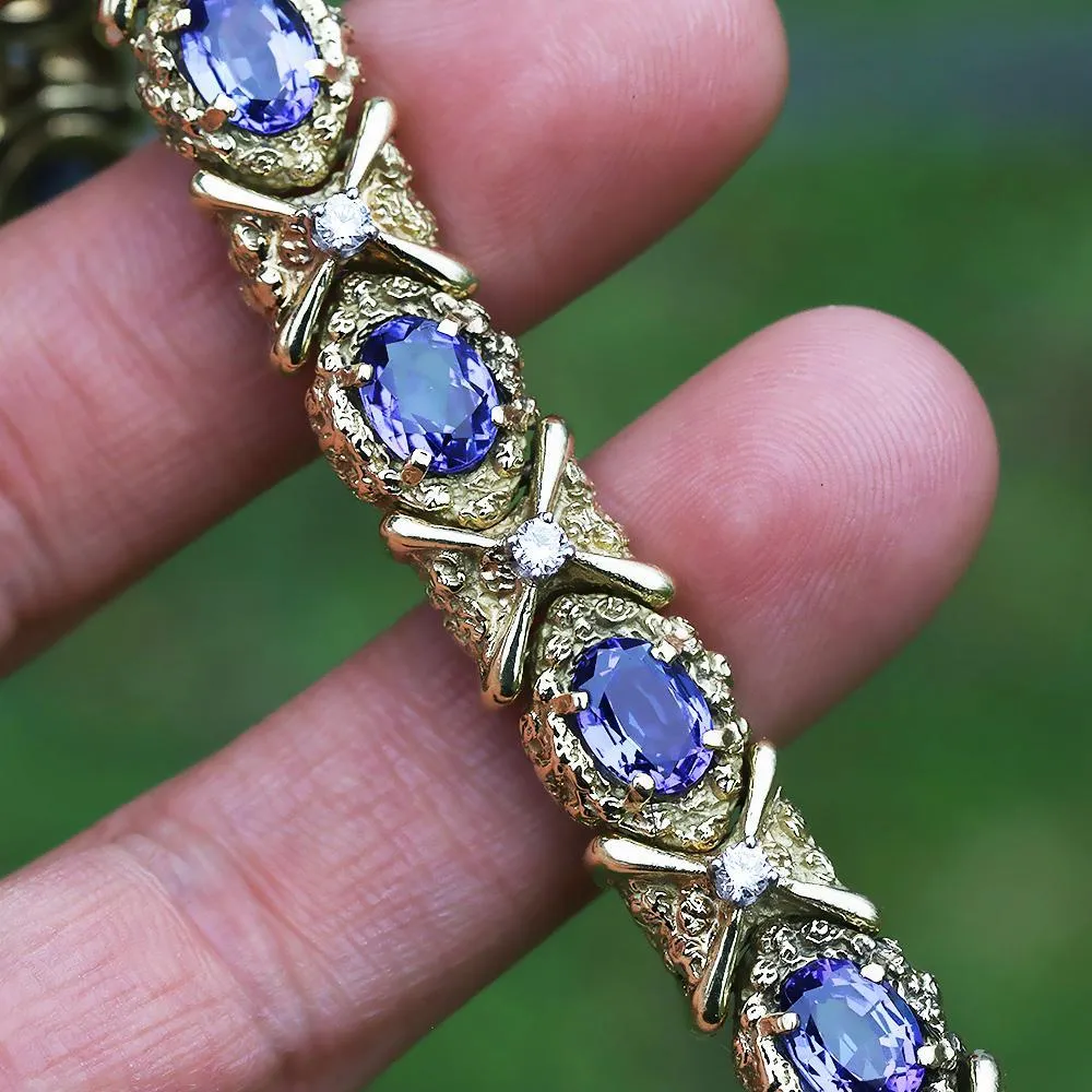 Vintage Tanzanite Bracelet with Diamonds 18K Yellow Gold 12.15ctw