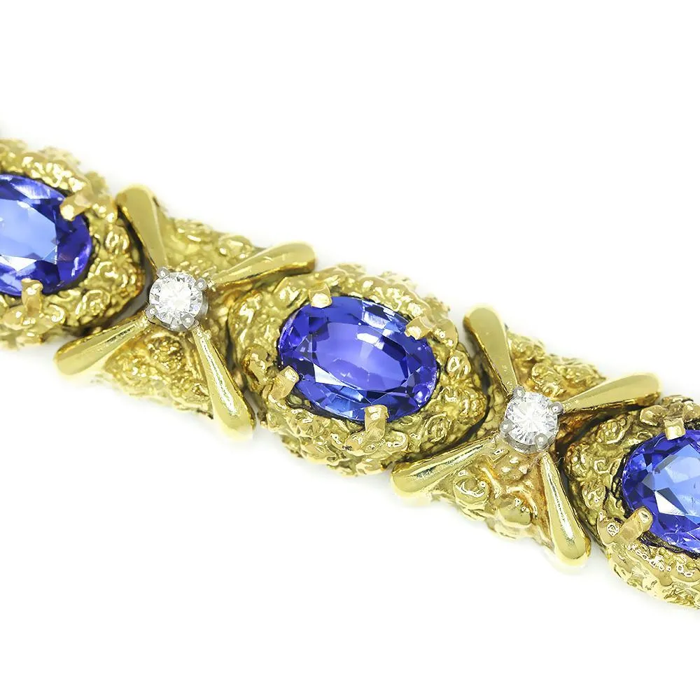 Vintage Tanzanite Bracelet with Diamonds 18K Yellow Gold 12.15ctw