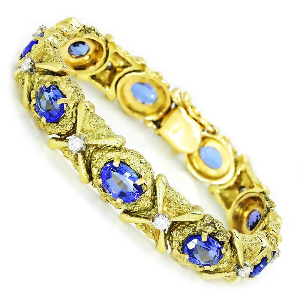 Vintage Tanzanite Bracelet with Diamonds 18K Yellow Gold 12.15ctw