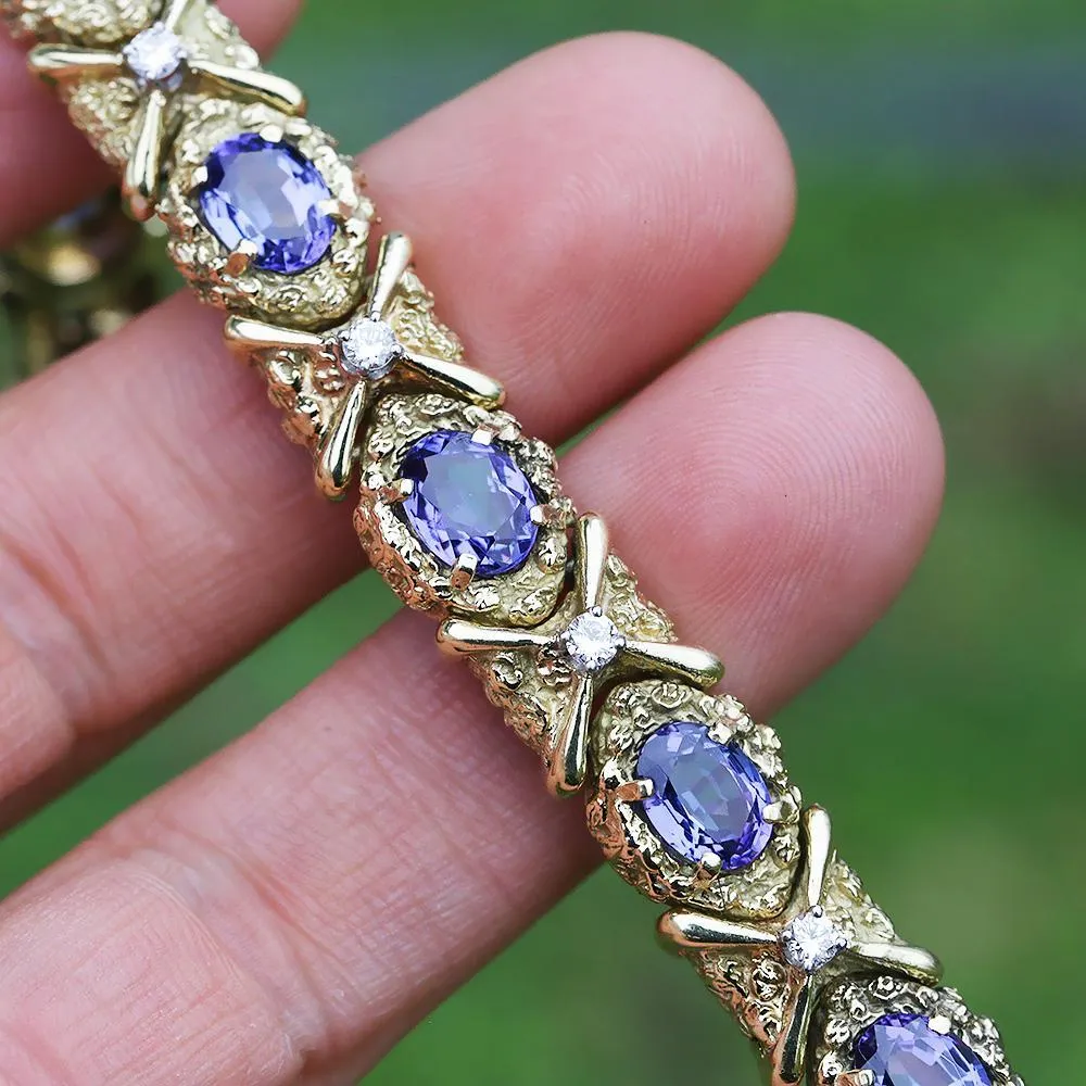 Vintage Tanzanite Bracelet with Diamonds 18K Yellow Gold 12.15ctw