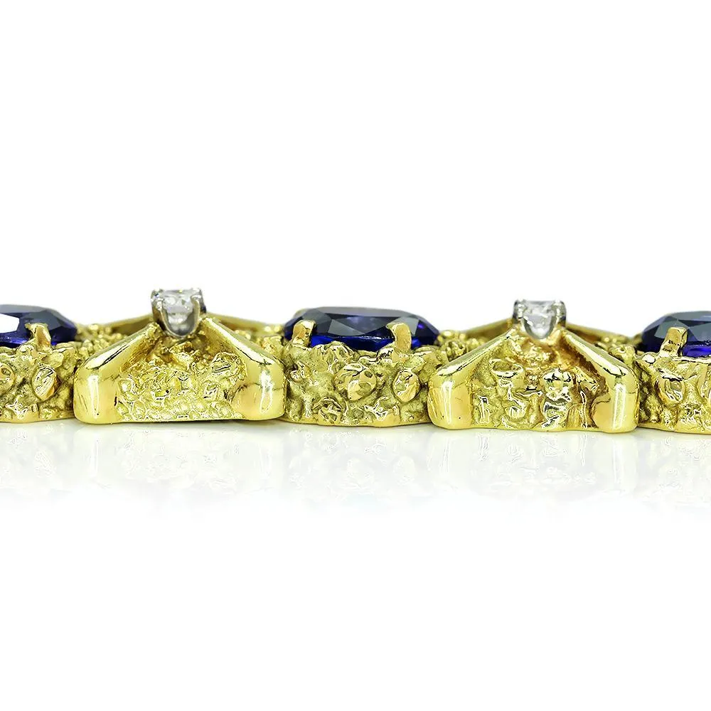 Vintage Tanzanite Bracelet with Diamonds 18K Yellow Gold 12.15ctw