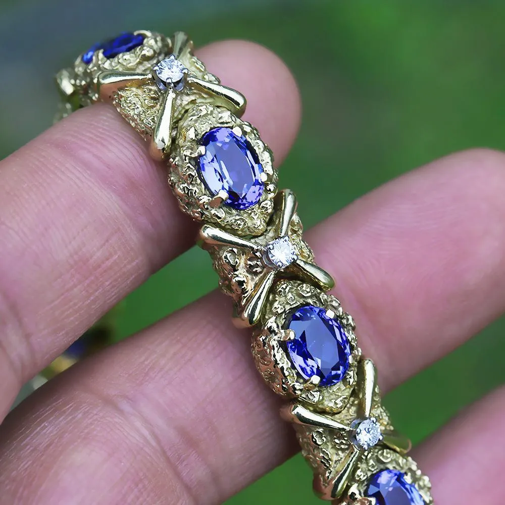 Vintage Tanzanite Bracelet with Diamonds 18K Yellow Gold 12.15ctw