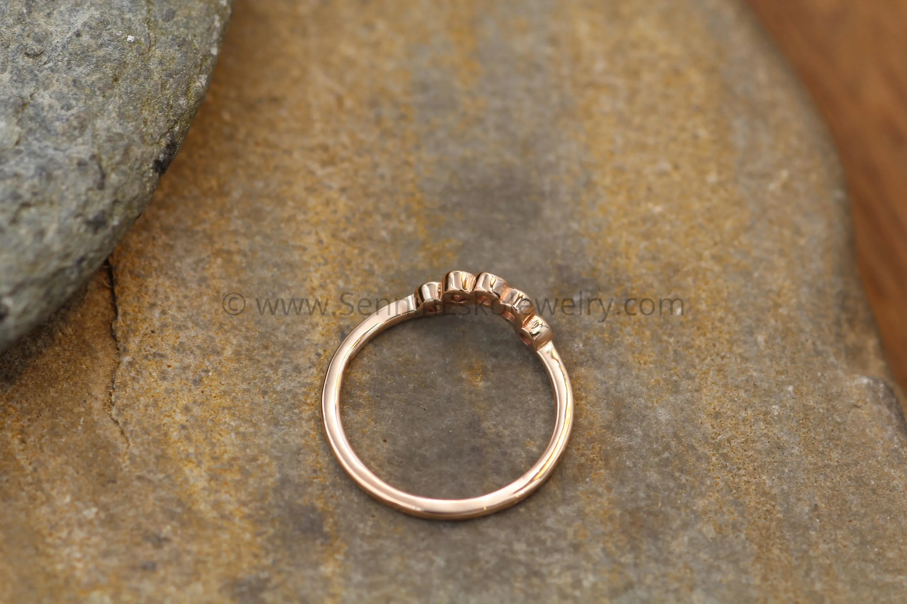 White Sapphire Half Moon Rose Gold Ring - Sapphire Bezel Ring - Wraparound Ring