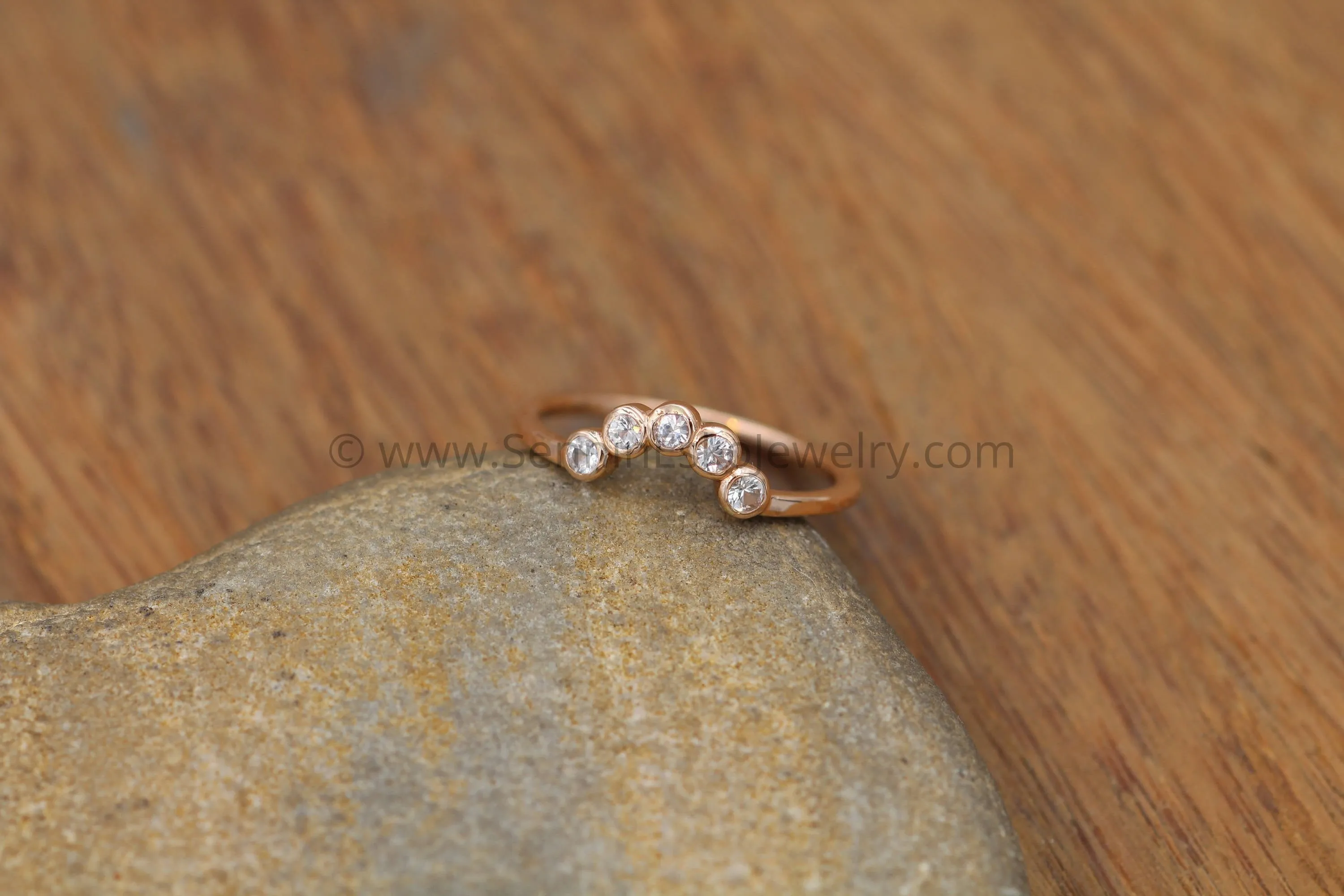 White Sapphire Half Moon Rose Gold Ring - Sapphire Bezel Ring - Wraparound Ring