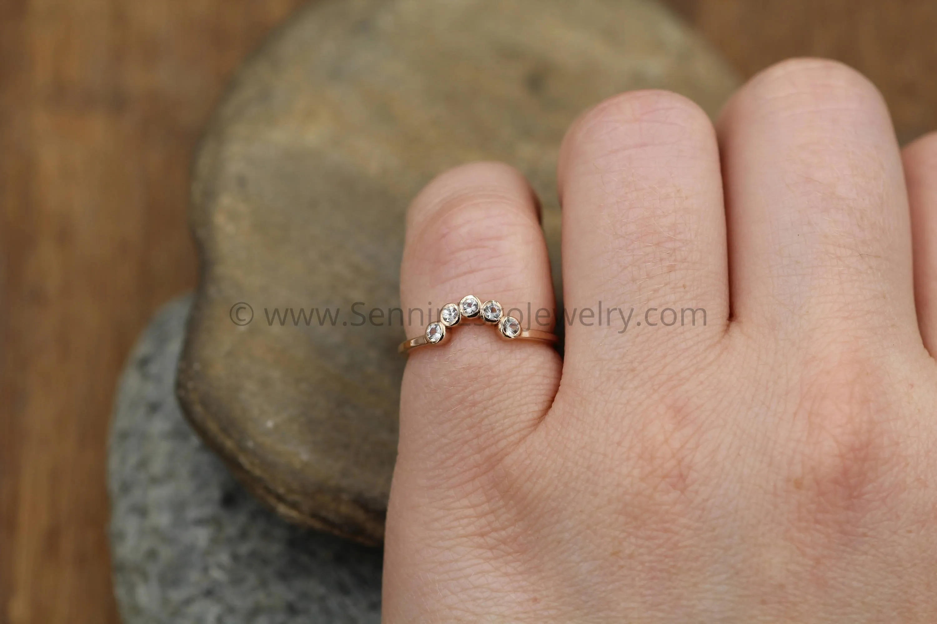 White Sapphire Half Moon Rose Gold Ring - Sapphire Bezel Ring - Wraparound Ring