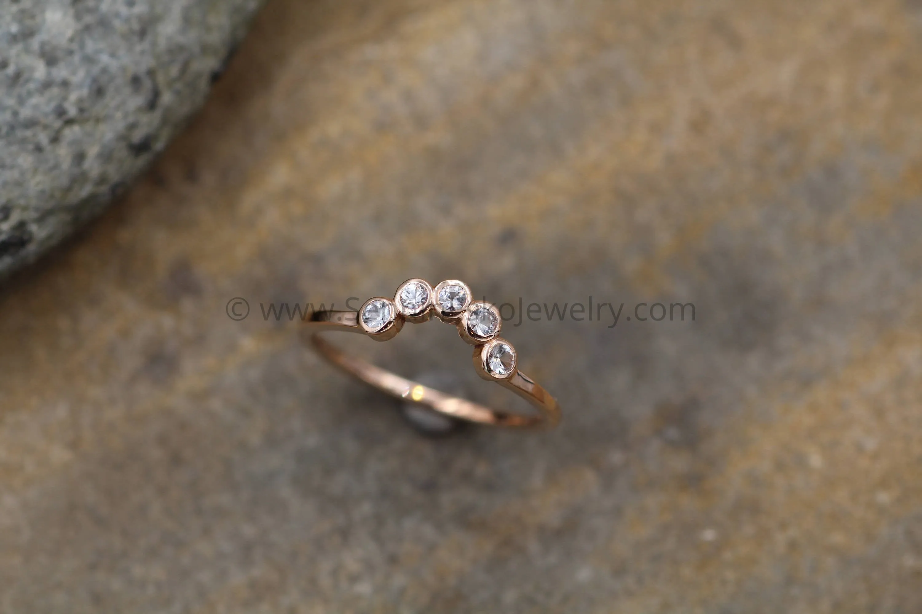 White Sapphire Half Moon Rose Gold Ring - Sapphire Bezel Ring - Wraparound Ring