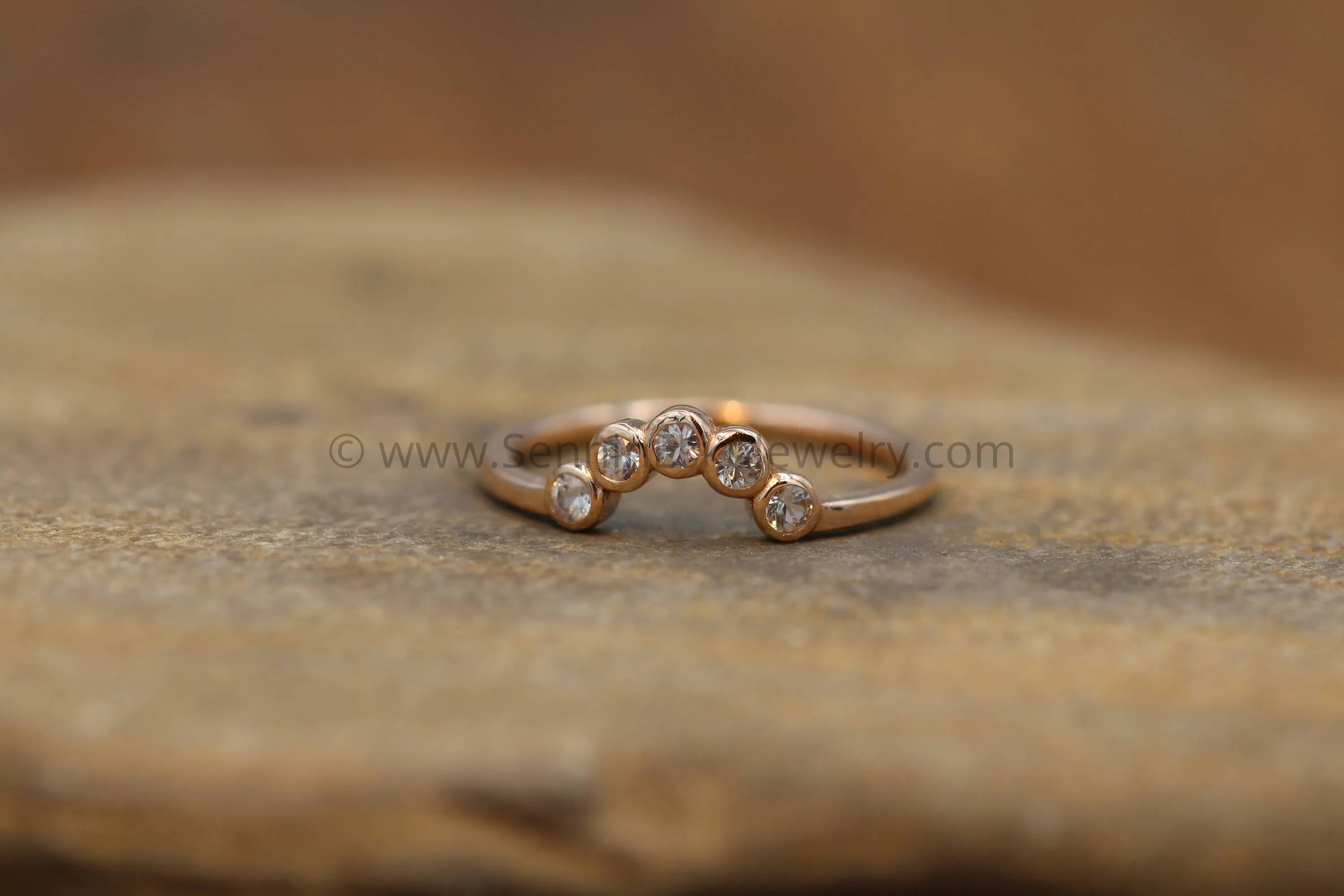 White Sapphire Half Moon Rose Gold Ring - Sapphire Bezel Ring - Wraparound Ring