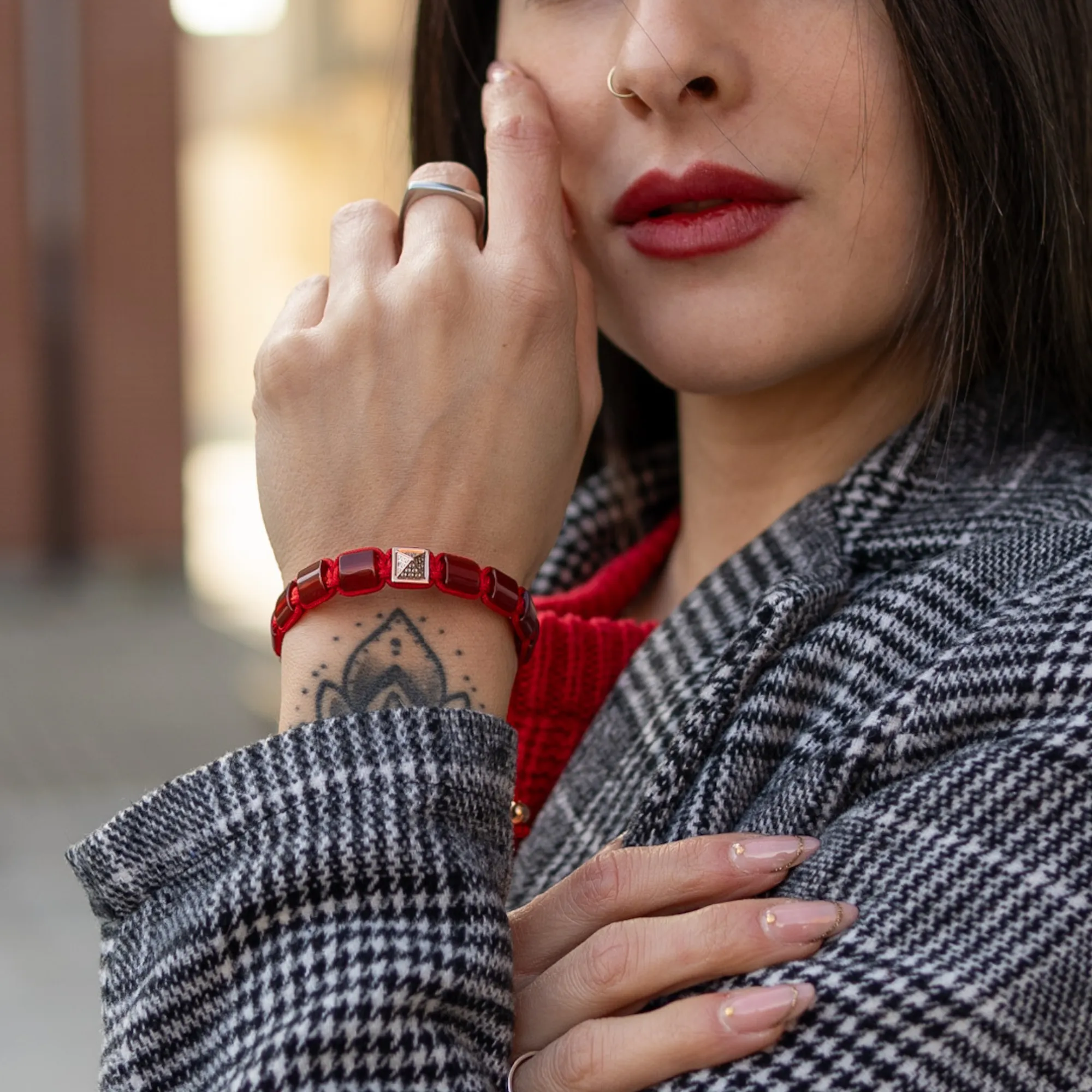 Women's RED AGATE Flat bead Bracelet